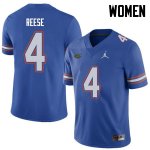 Women's Florida Gators #4 David Reese NCAA Jordan Brand Royal Authentic Stitched College Football Jersey EQH4262BR